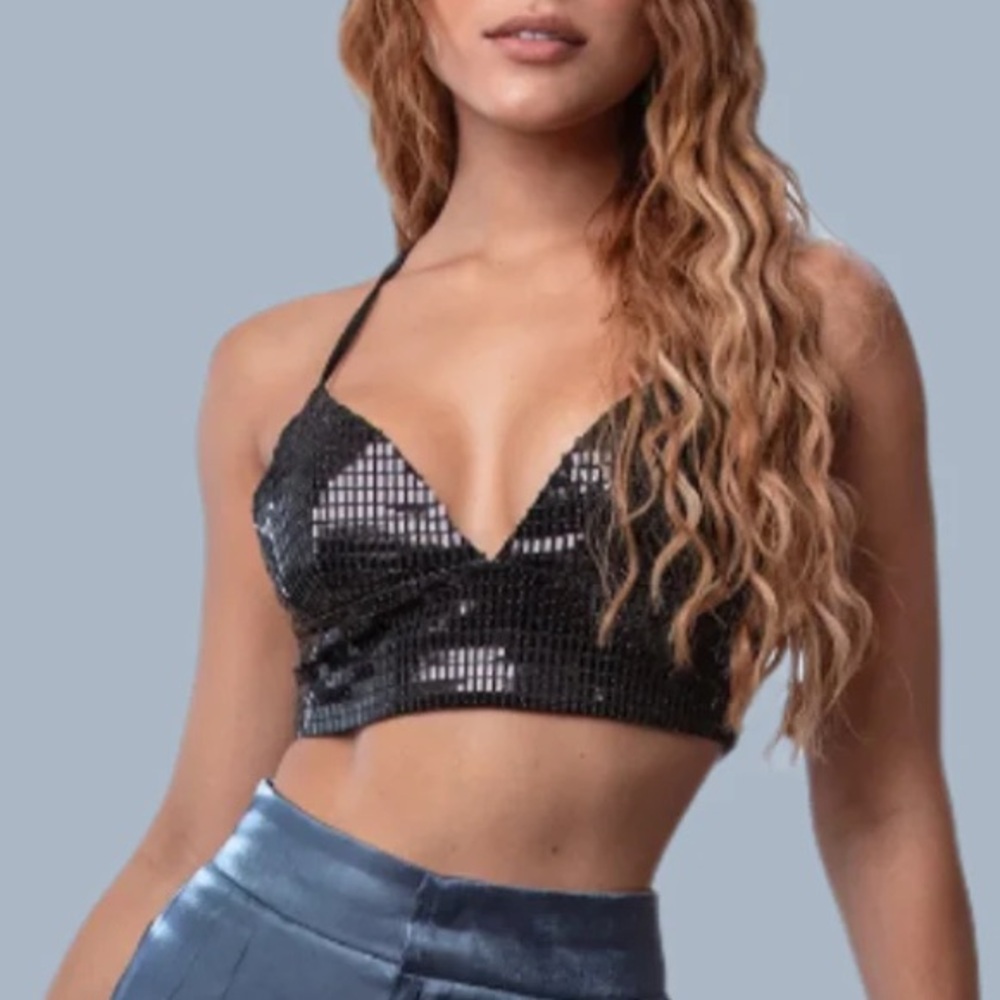 Black Sequin Crop Top
